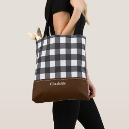 Bolsa Tote Xadrez Búfalo Branco Preto Personalizada