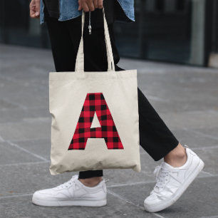 Bolsa Tote Xadrez Búfalo Vermelho e Preto Letra A Maiúscula M