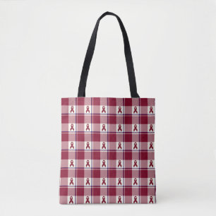Bolsa Tote Xadrez Burgundy de Conscientização do Câncer de Ca