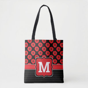 Bolsa Tote Xadrez Chic Vermelho e Preto Monograma Floral Papo
