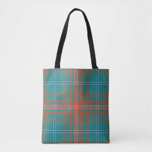 Bolsa Tote Xadrez Clan Wilson Tartan Turquoise Orange Check