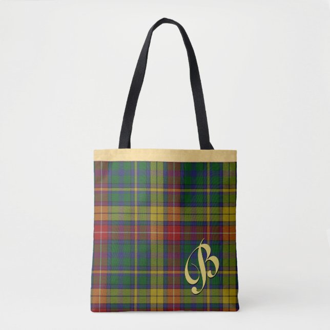 Bolsa Tote Xadrez Clássica de Buchanan Tartan Monogramed (Frente)