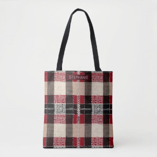 Bolsa Tote Xadrez Clássica de Tartan Vermelho e Preto - Tecid