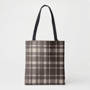 Bolsa Tote Xadrez Clássica Tartan Padrão-Escuro-Castanho e Ta