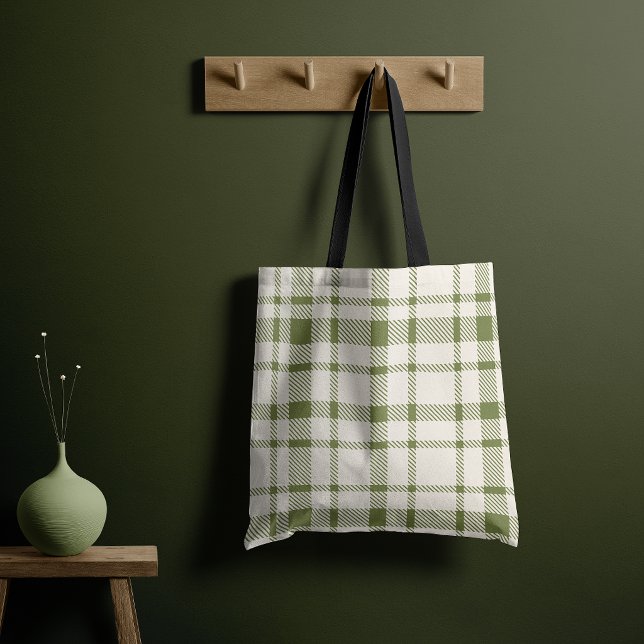 Bolsa Tote Xadrez Clássica Tartan Pattern-Olive Green & Cream (Criador carregado)