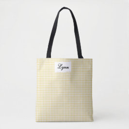 Bolsa Tote Xadrez Clássico Amarelo e Branco | Nome Personaliz