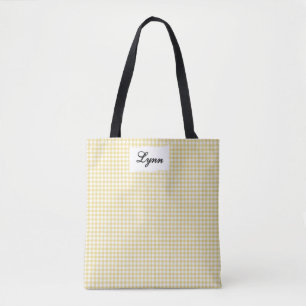 Bolsa Tote Xadrez Clássico Amarelo e Branco   Nome Personaliz