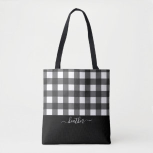 Bolsa Tote Xadrez de Búfalo Branco Preto Elegante