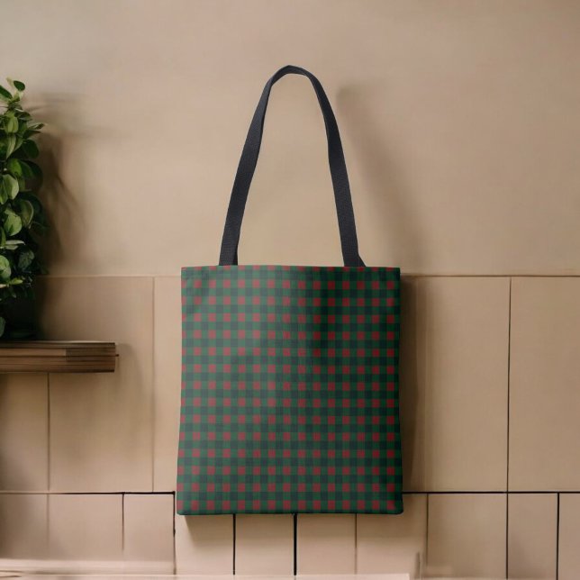 Bolsa Tote Xadrez de Búfalo Verde Vermelho Festivo Fashion (Criador carregado)