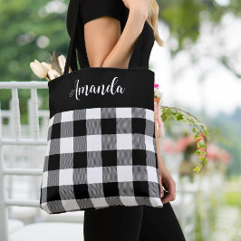 Bolsa Tote Xadrez de Buffalo Preto e Branco Personalizada