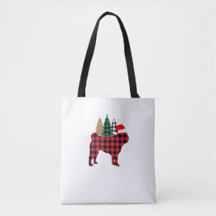 Bolsa Tote Xadrez de Buffalo Pug Dog Tree Leopardo Natal