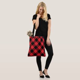 Bolsa Tote Xadrez de Buffalo - Verificação de Preto Vermelho