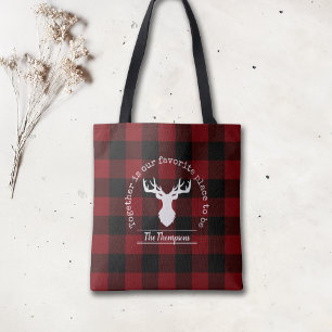 Bolsa Tote Xadrez de Buffalo Vermelho e Negro