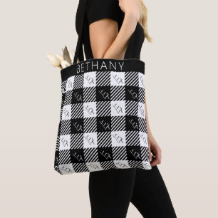 Bolsa Tote Xadrez de Buffalo White Black Live Love Ria Verifi