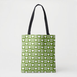 Bolsa Tote Xadrez de Coração em Ginga Verde Abacate