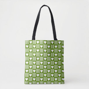 Bolsa Tote Xadrez de Coração em Ginga Verde Abacate
