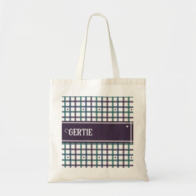 Bolsa Tote Xadrez de Coração Roxo (Frente)