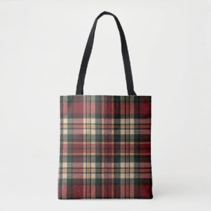 Bolsa Tote Xadrez de Flanela Vermelho e Verde Floresta