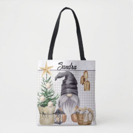 Bolsa Tote Xadrez de Gnomo de Aquarela de Natal Personalizado