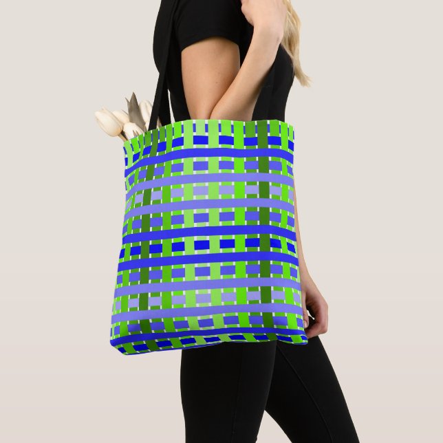 Bolsa Tote Xadrez de gradiente azul (Close Up)