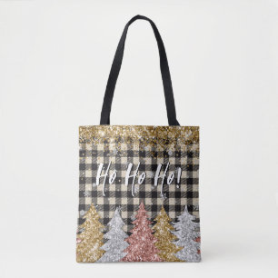 Bolsa Tote Xadrez De Natal E Texto De Brilho