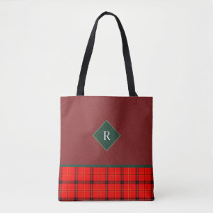 Bolsa Tote Xadrez de Natal Vermelho e Verde, Tartan Monograma