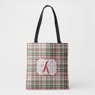 Bolsa Tote Xadrez de Natal XMAS Tartan Vermelho Toalha Verde