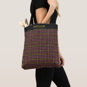 Bolsa Tote Xadrez de nome personalizado / Padrão de Tartan