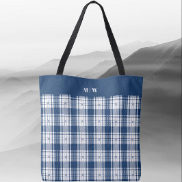 Bolsa Tote Xadrez de Tartan - Marinho Azul e Branco