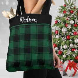 Bolsa Tote Xadrez de Tartan Verde e Preto Personalizada