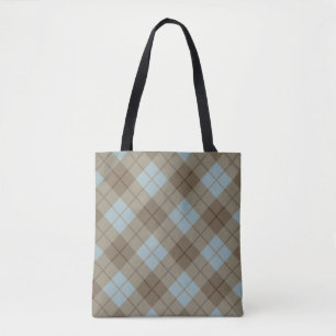 Bolsa Tote Xadrez diagonal no azul e no Brown
