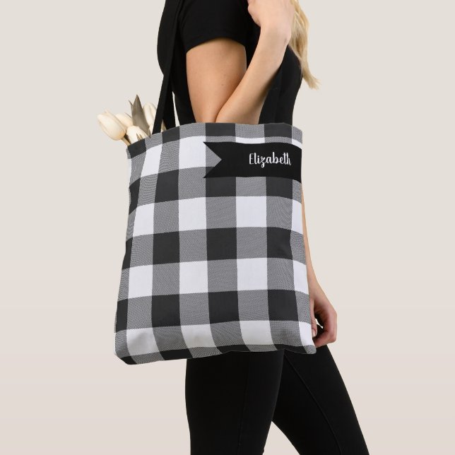 Bolsa Tote Xadrez do Buffalo Check White e Black Squares (Close Up)