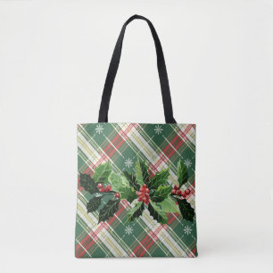 Bolsa Tote Xadrez Dourada branca de Natal com exaustão