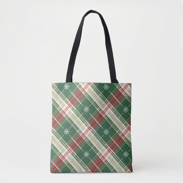 Bolsa Tote Xadrez Dourada de Natal (Frente)