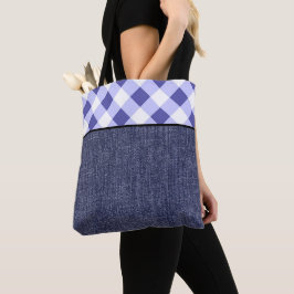 Bolsa Tote Xadrez e denim
