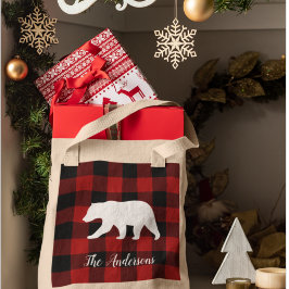 Bolsa Tote Xadrez e Urso de Buffalo Vermelho | Presente de no