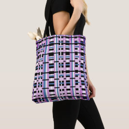 Bolsa Tote Xadrez em Azul, Orquídea, Preto e Branco