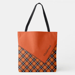 Bolsa Tote Xadrez Escocesa Preta e Laranja Dobrada