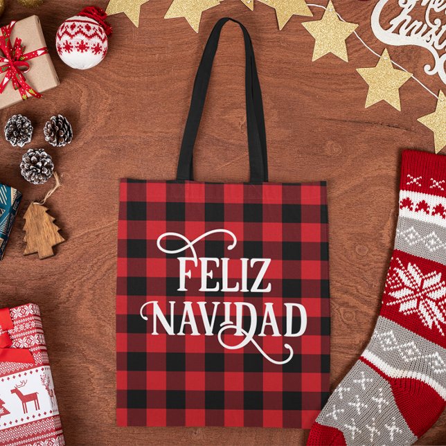 Bolsa Tote Xadrez Feliz Navidad Buffalo (Holiday Shopping Tote Bag)