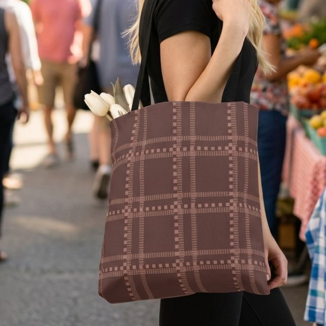 Bolsa Tote Xadrez geométrico marrom e mauve clássico (Criador carregado)