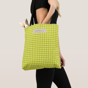 Bolsa Tote Xadrez Gingham Chartreuse de Cute Vintage Personal