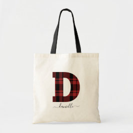 Bolsa Tote Xadrez - Letra monográfica vermelha e preta "D"