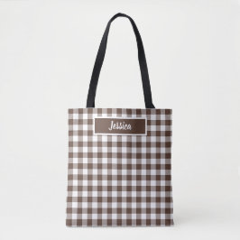 Bolsa Tote Xadrez Marrom Chocolate Cor Retro