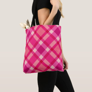 Bolsa Tote Xadrez moderna do século médio, cor-de-rosa e vinh