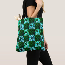Bolsa Tote Xadrez ou ciano verde e azul-céu, com retângulo