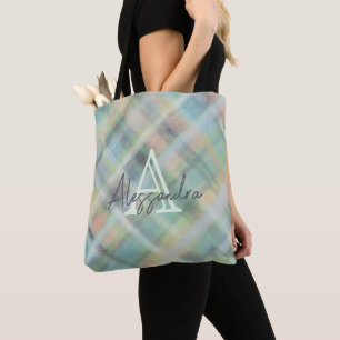 Bolsa Tote Xadrez pastel monograma verde cinza amarelo azul t