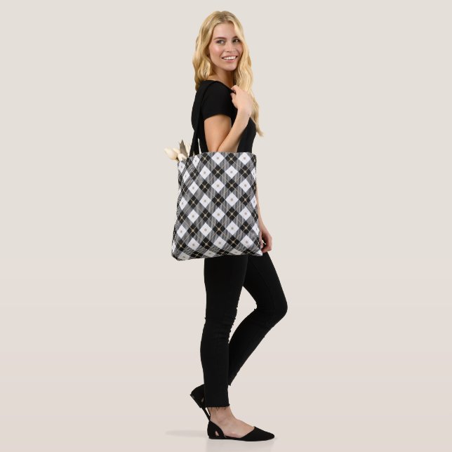 Bolsa Tote Xadrez Preto Branco e Dourado (No(a) Modelo)