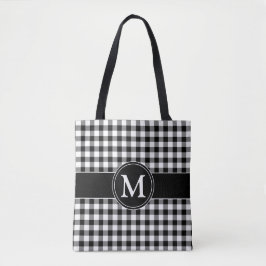 Bolsa Tote Xadrez Preto E Branco Monograma Elegante