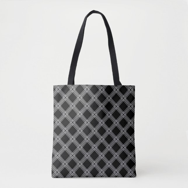 Bolsa Tote Xadrez Preto e Branco Padrão Geométrico (Frente)