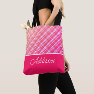 Bolsa Tote Xadrez Rosa E Barra De Toques